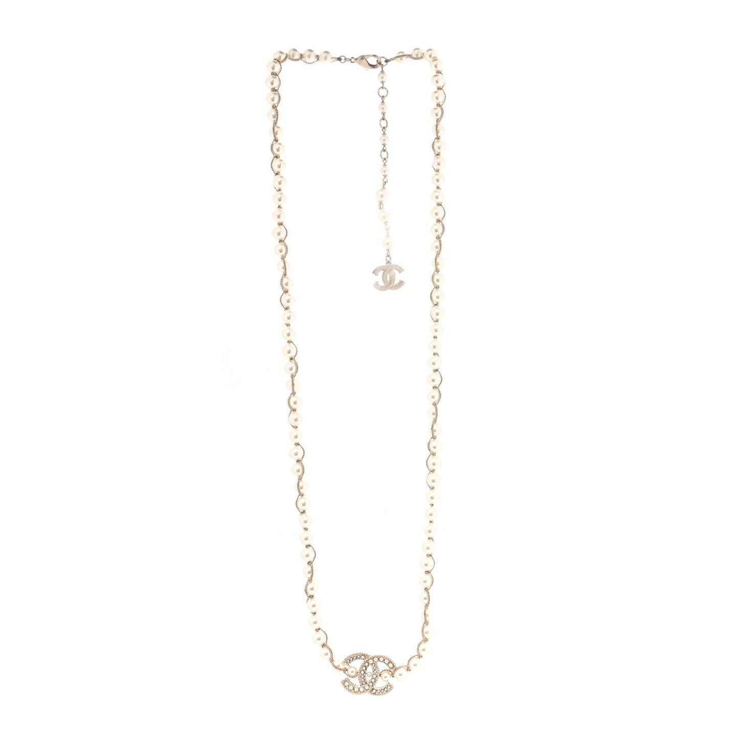 Metal Pearl Chain CC Long Necklace Gold