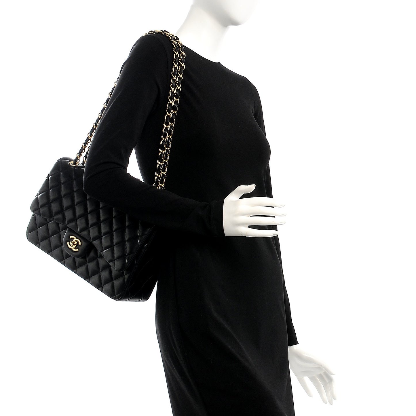 Lambskin Quilted Jumbo Double Flap Black
