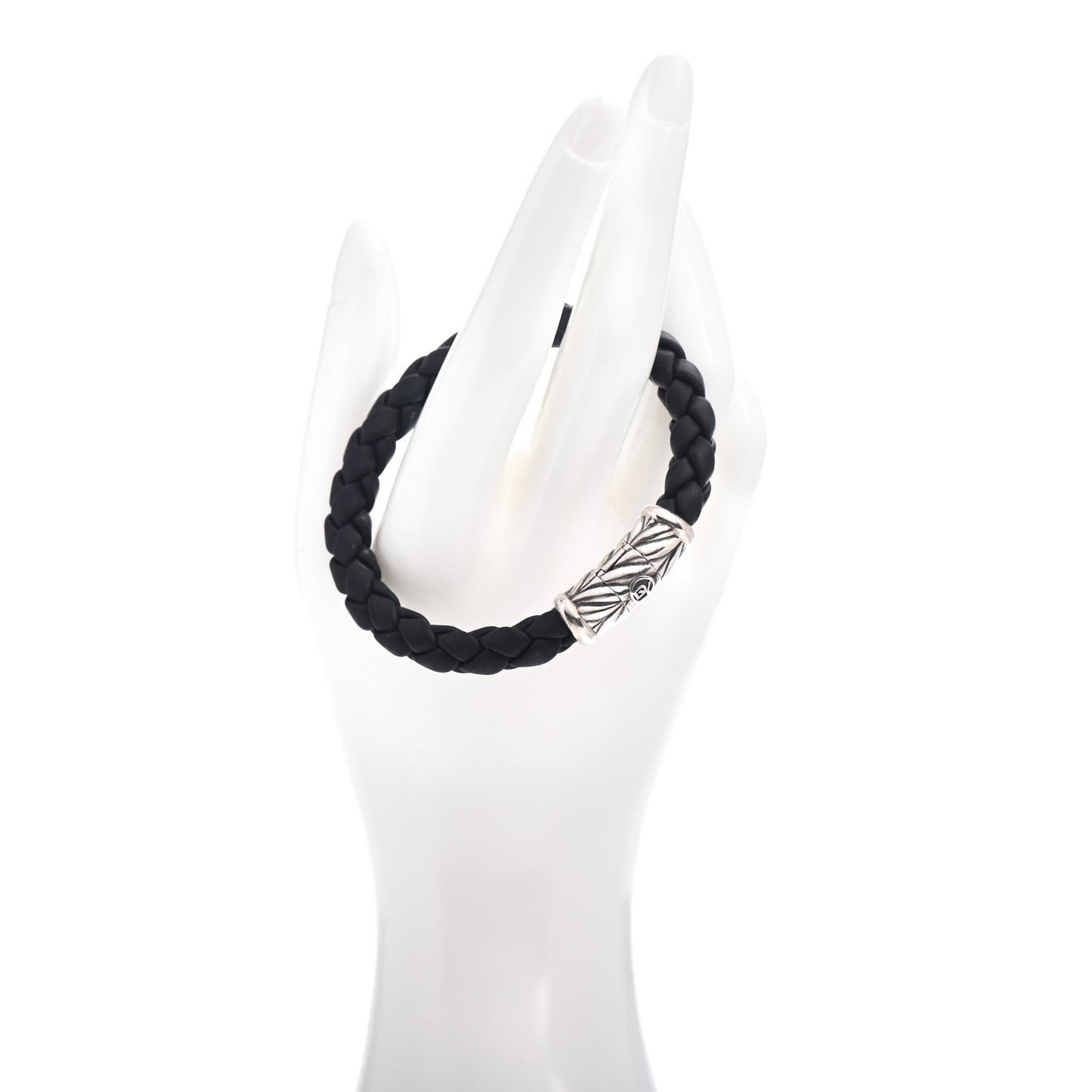 Sterling Silver Rubber 8mm Chevron Weave Bracelet Black