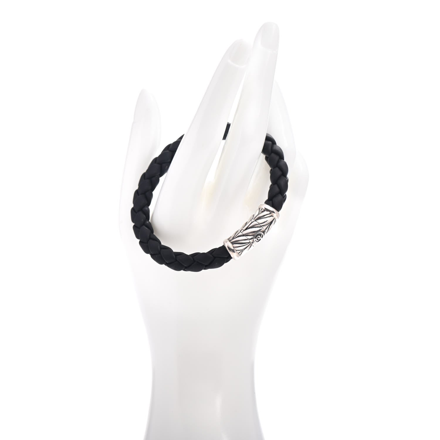 David Yurman Sterling Silver Rubber 8mm Chevron Weave Bracelet Black 2 of 4