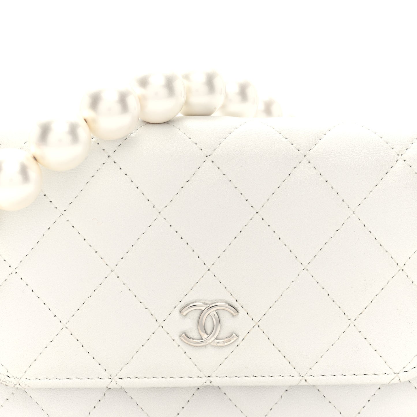 Lambskin Quilted Mini Pearl Wallet On Chain WOC White
