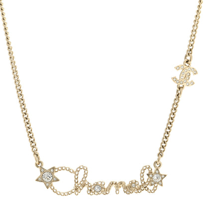 Chanel Metal Crystal Logo Star Necklace Gold 4 of 6