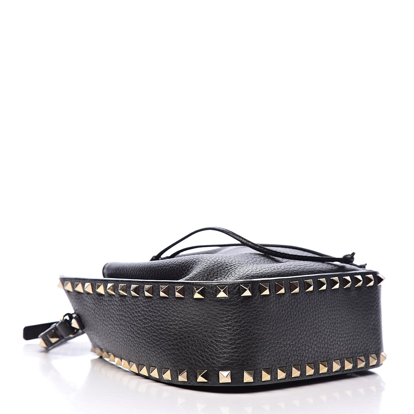 Grained Calfskin Rockstud Bucket Bag Black