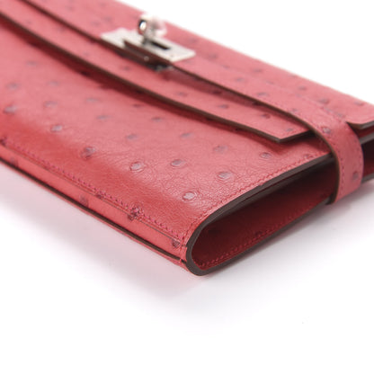 Hermes Ostrich Kelly Longue Wallet Bougainvillea 7 of 10
