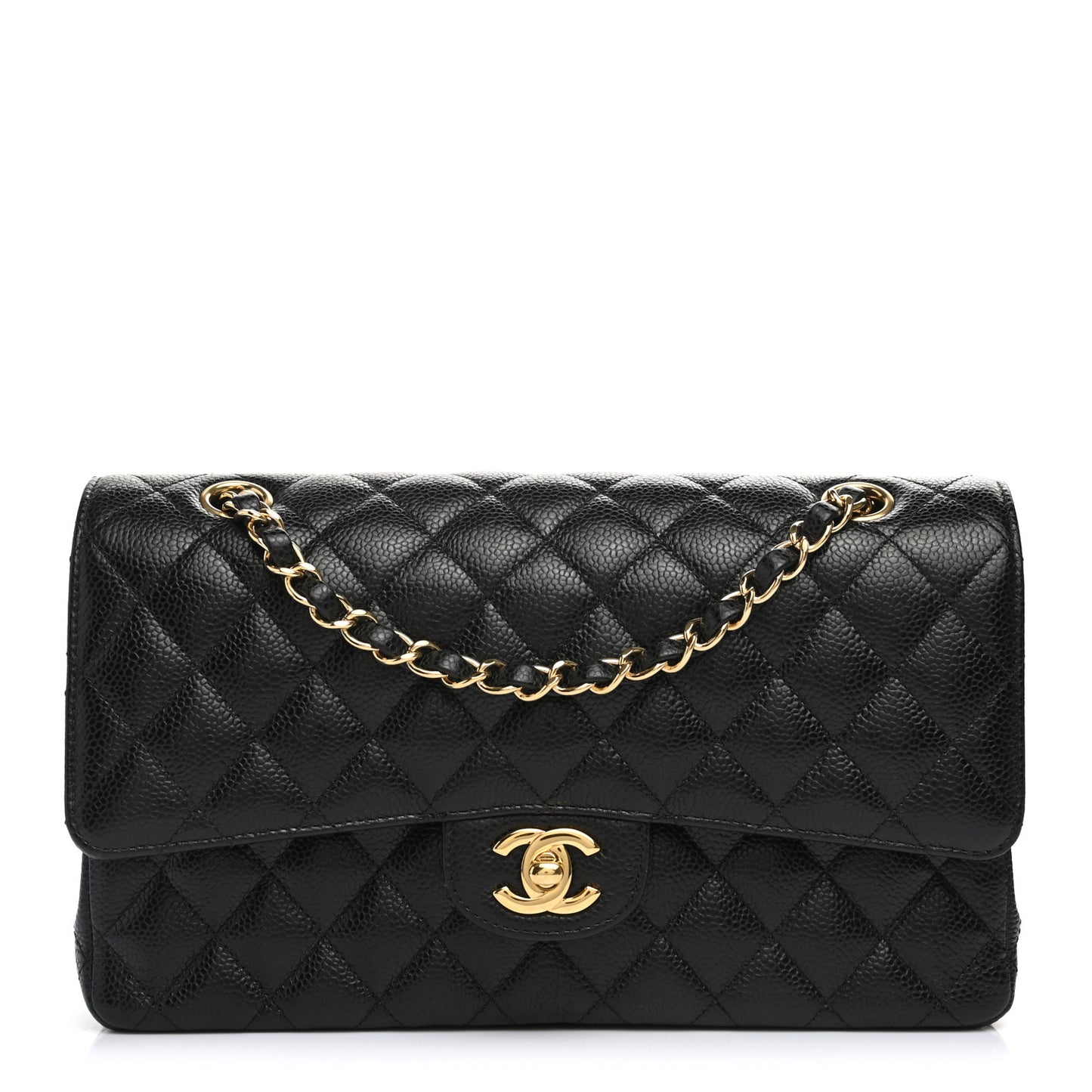 Caviar Quilted Medium Double Flap Black