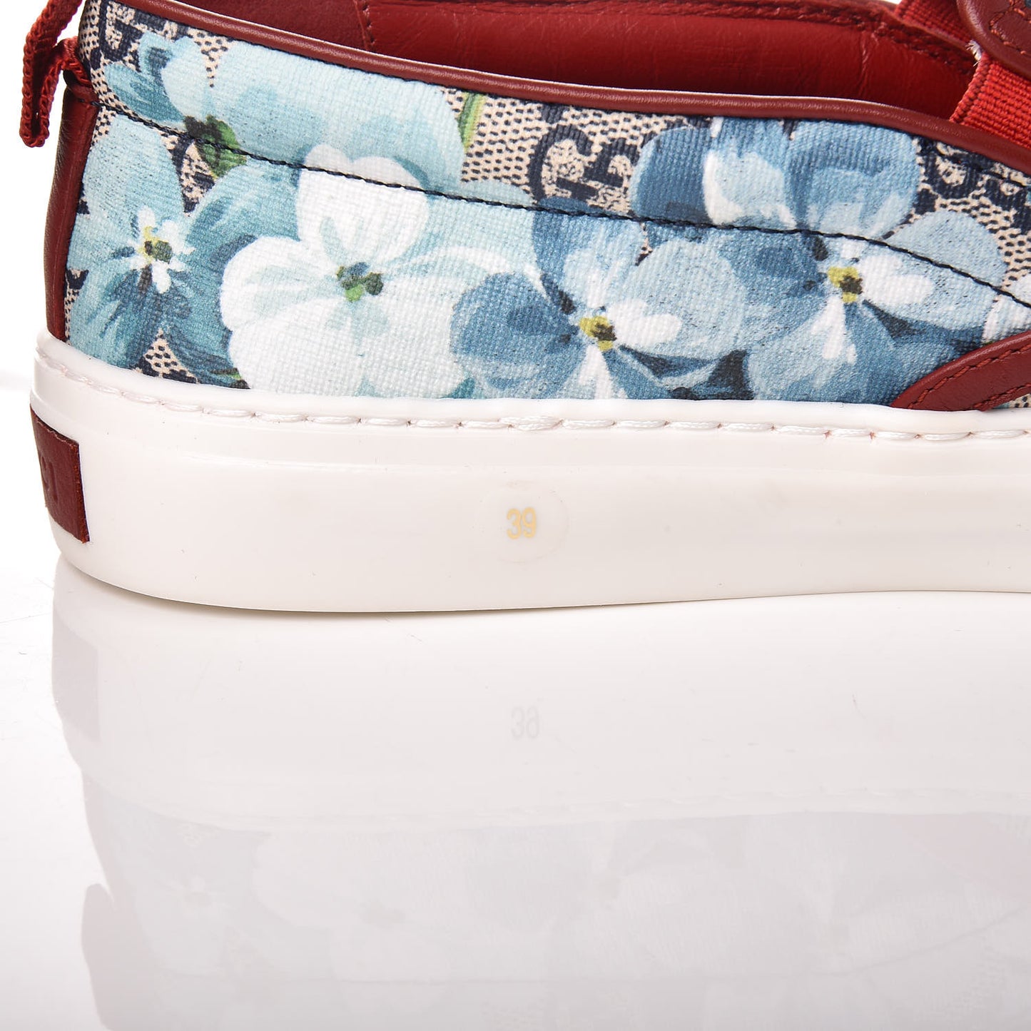 GG Supreme Monogram Blooms Womens Slip On Sneakers 39 Beige Blue Navy Red