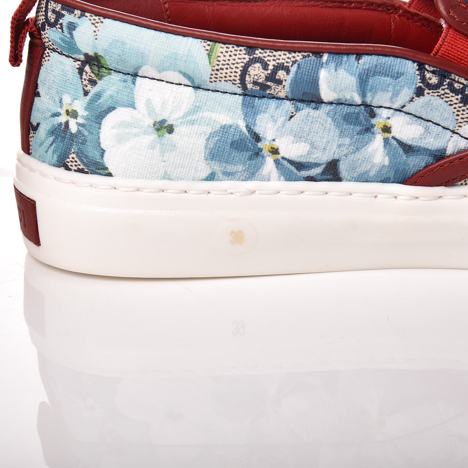 Gucci GG Supreme Monogram Blooms Womens Slip On Sneakers 39 Beige Blue Navy Red 7 of 9