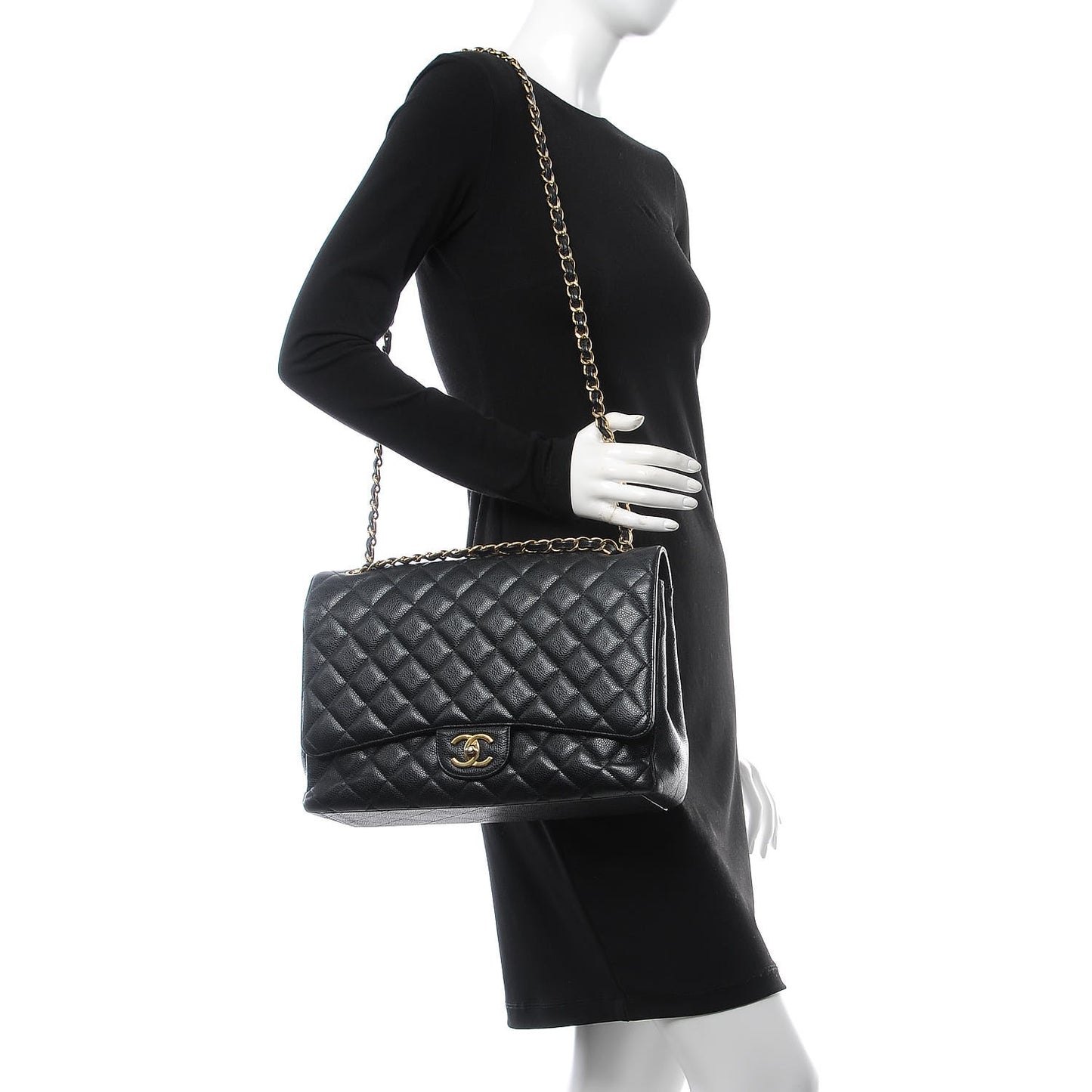 Caviar Quilted Maxi Double Flap Black