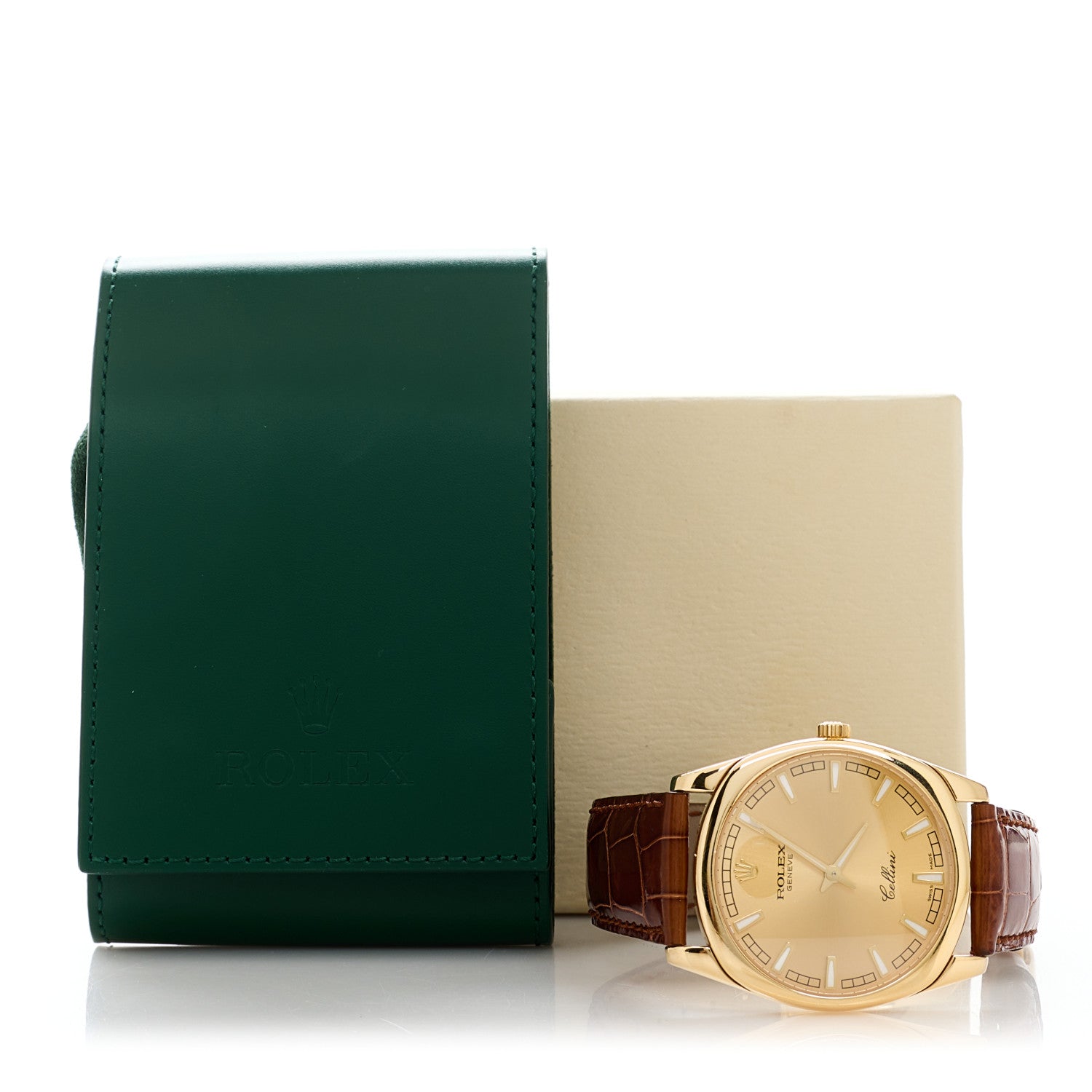 Rolex 18K Yellow Gold Alligator 38mm Cellini Manual Winding Watch Champagne 4243 2 of 6