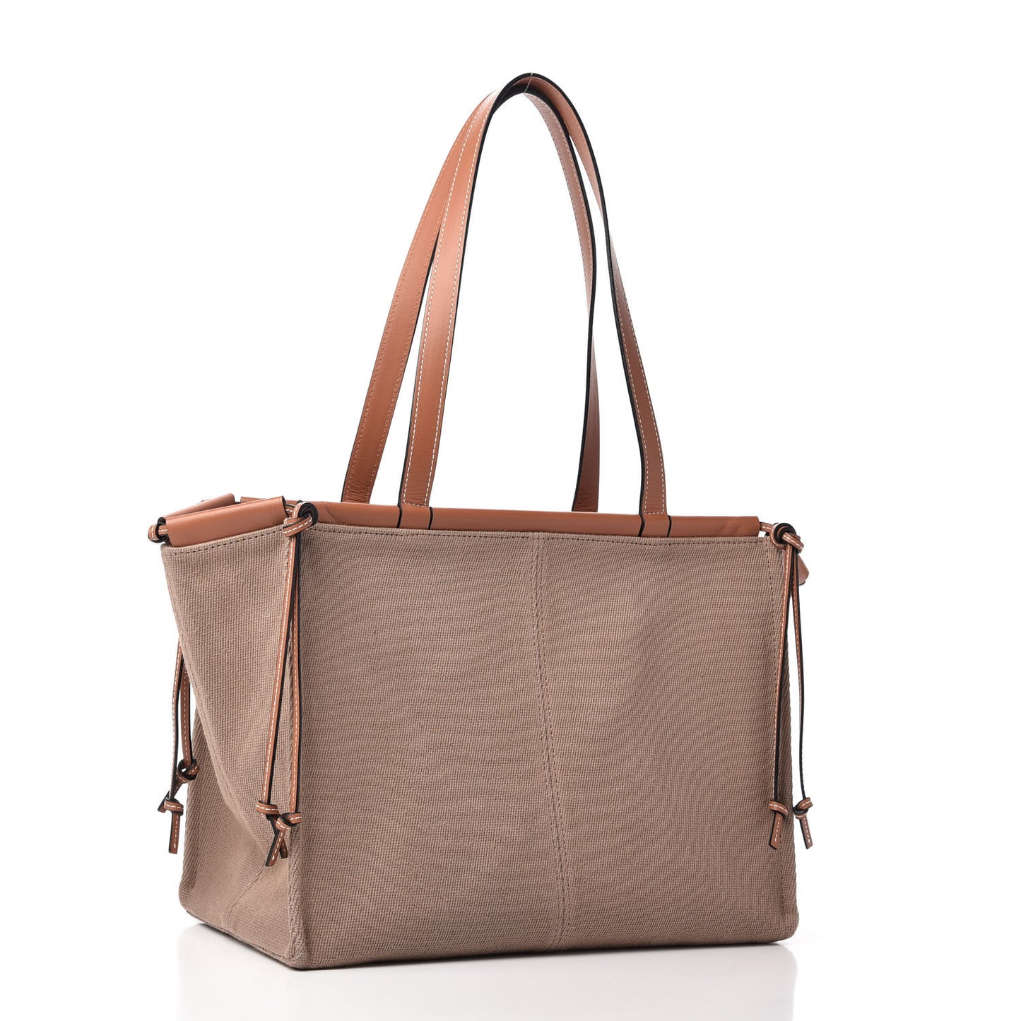Canvas Calfskin Cushion Tote Taupe