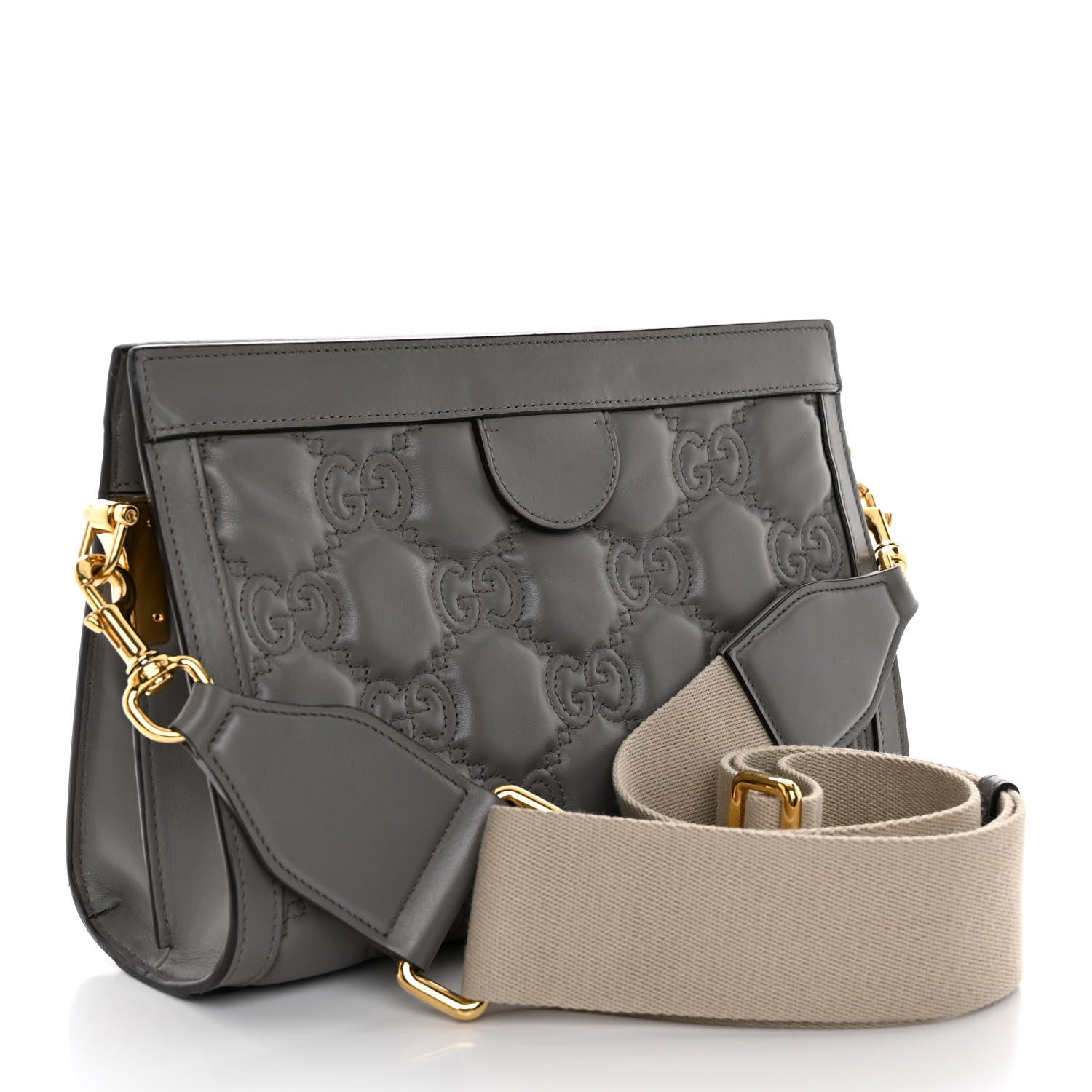 Gucci Calfskin GG Matelasse Small Slim Chain Shoulder Bag Dusty Grey Natural 3 of 13