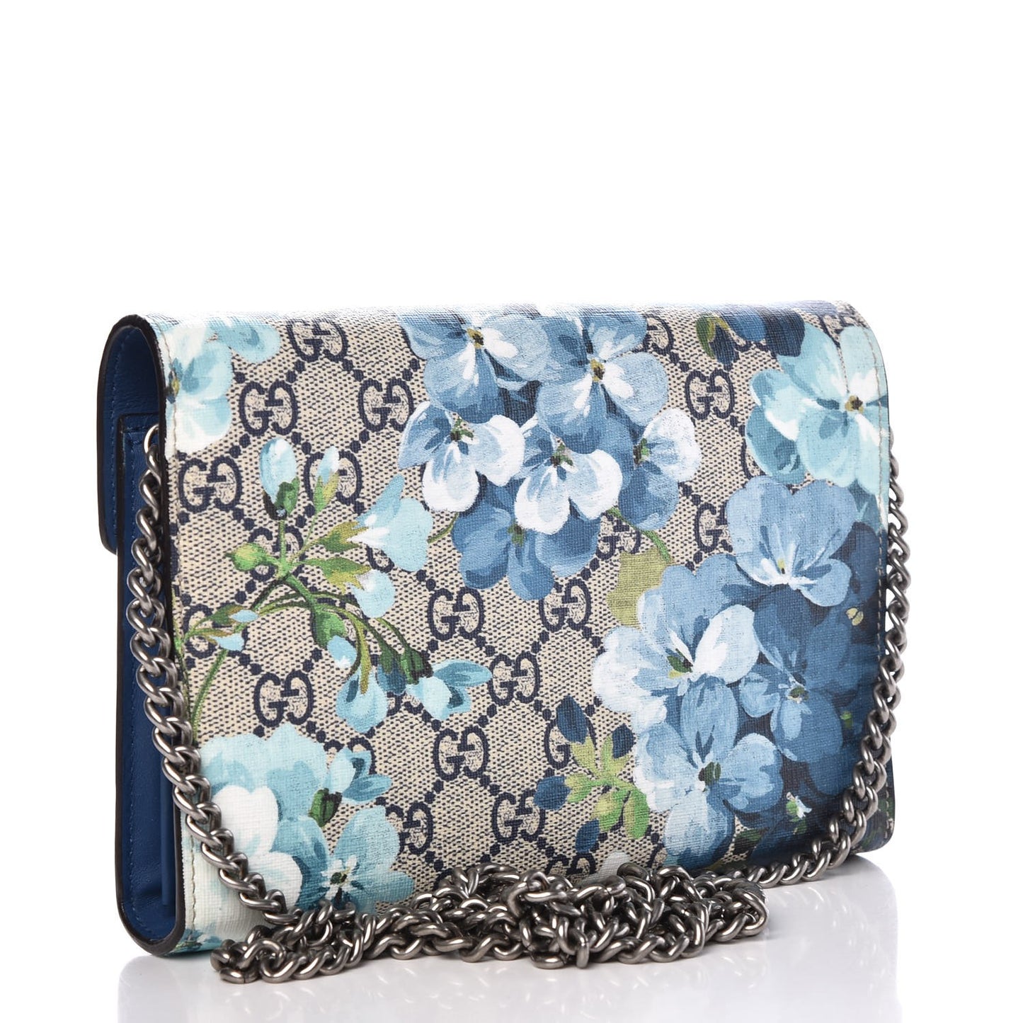 GG Supreme Monogram Blooms Mini Dionysus Chain Wallet Beige Blue Navy Vintage Blue