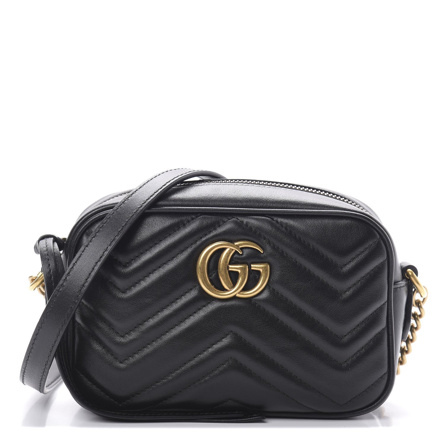 Gucci Calfskin Matelasse Mini GG Marmont Chain Shoulder Bag Black 1 of 10