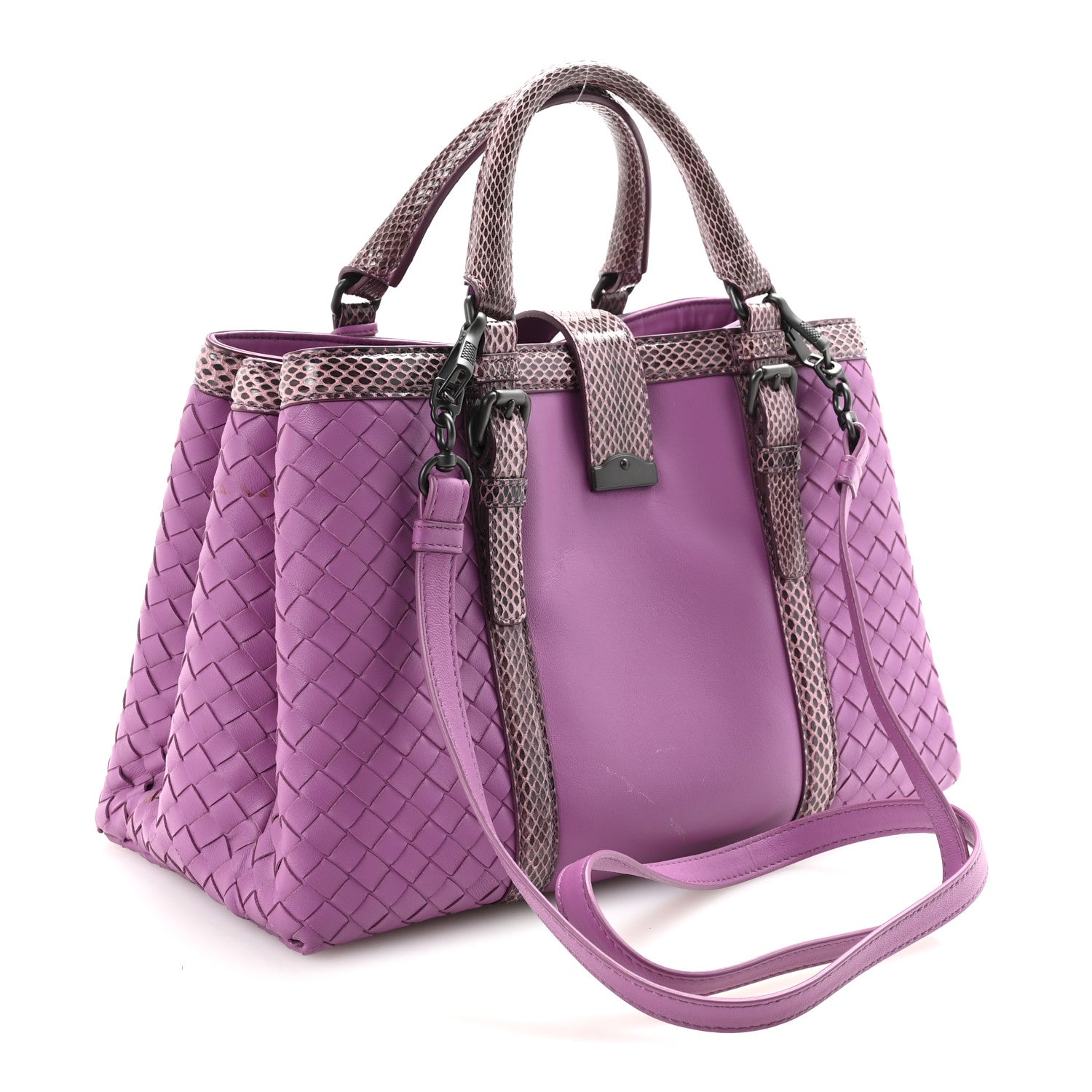Bottega Veneta Calfskin Snakeskin Intrecciato Small Roma Ametiste 3 of 9