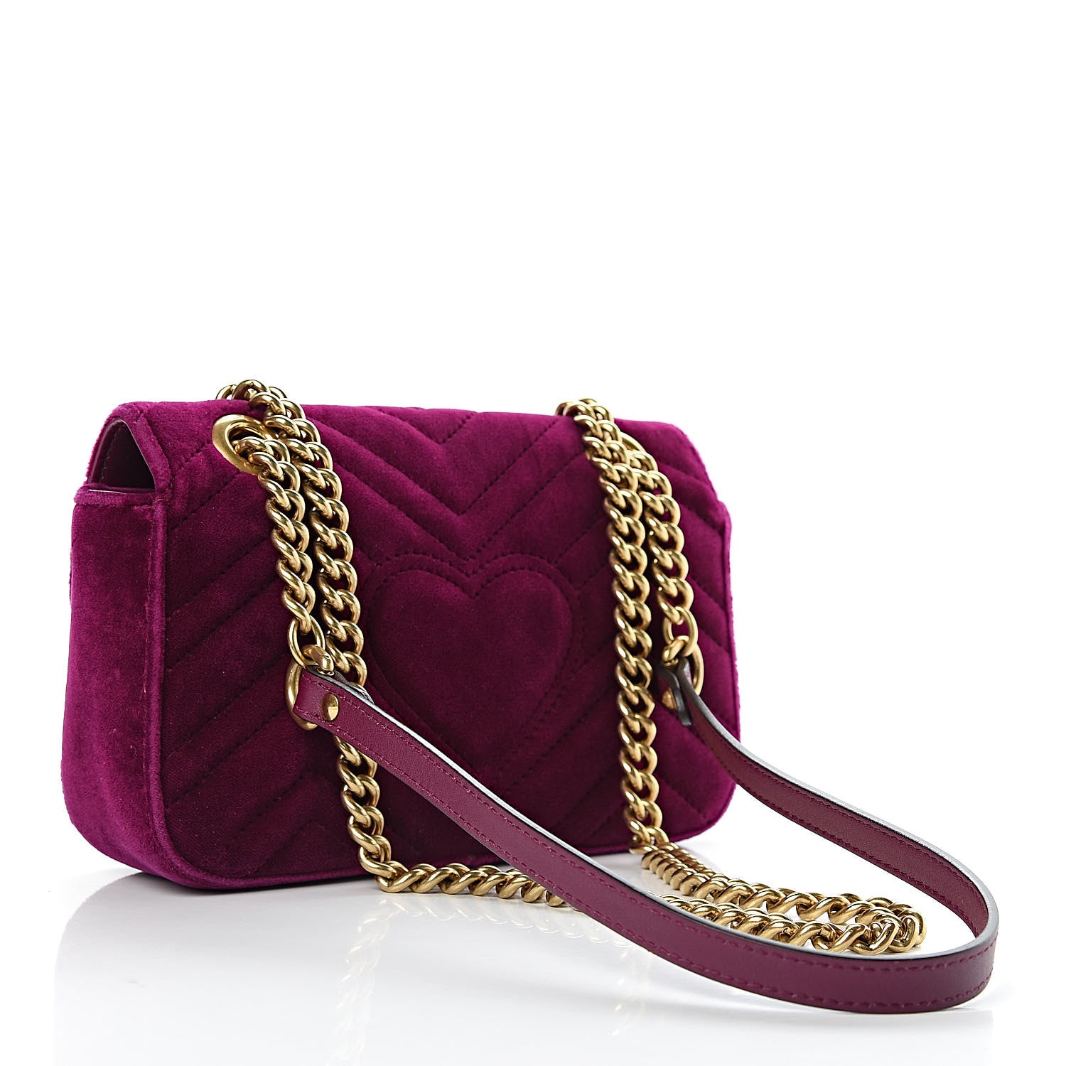 Gucci Velvet Matelasse Mini GG Marmont Shoulder Bag Fuchsia Violet Cyclamen 3 of 10
