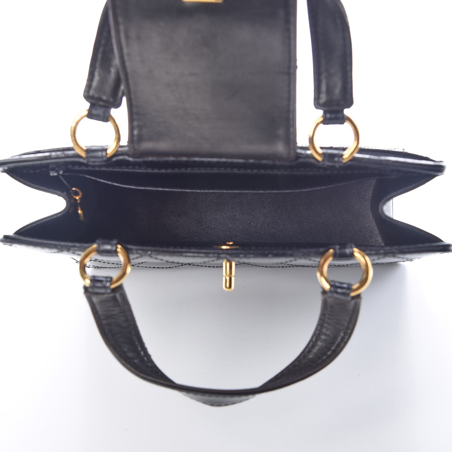 Patent Diamond Stitched Top Handle Bag Black