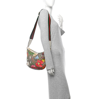 Gucci GG Supreme Monogram Flora Web Small Ophidia Half Moon Hobo White 2 of 12