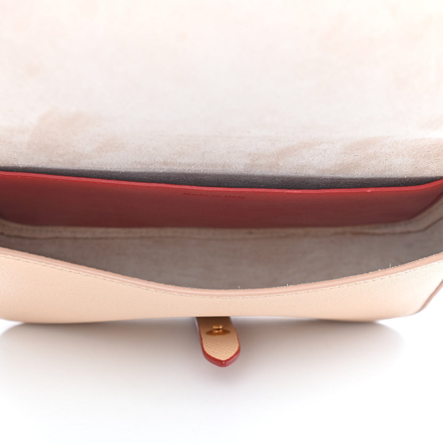 Grained Shiny Calfskin Strap Clutch Light Taupe Red