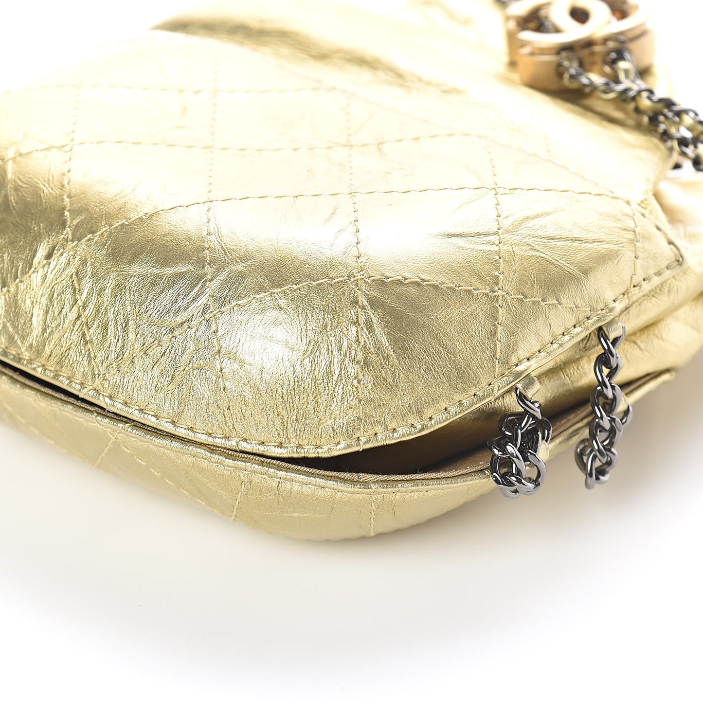 Metallic Aged Calfskin Quilted Small Gabrielle Bucket Gold