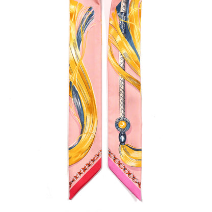 Hermes Silk Cavalcades Twilly Rose Poudre Jaune 2 of 3