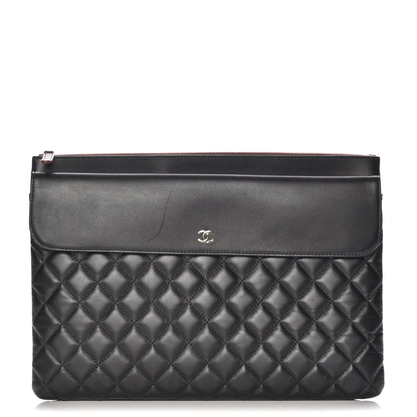 Lambskin Quilted Large Flap Cosmetic Case Black