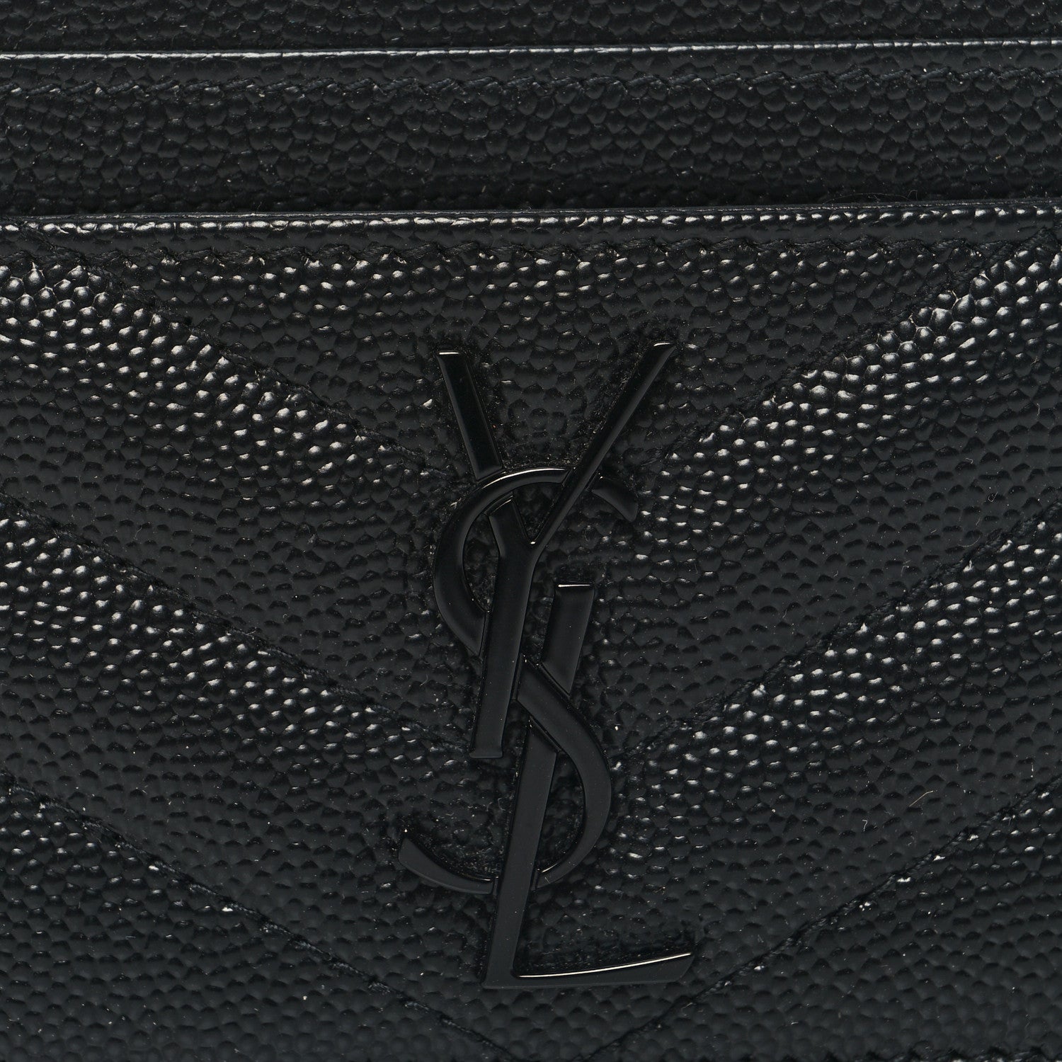 Saint Laurent Grain De Poudre Matelasse Chevron Monochrome Monogram Credit Card Case Black 8 of 9