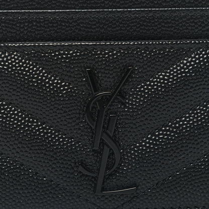 Saint Laurent Grain De Poudre Matelasse Chevron Monochrome Monogram Credit Card Case Black 8 of 9