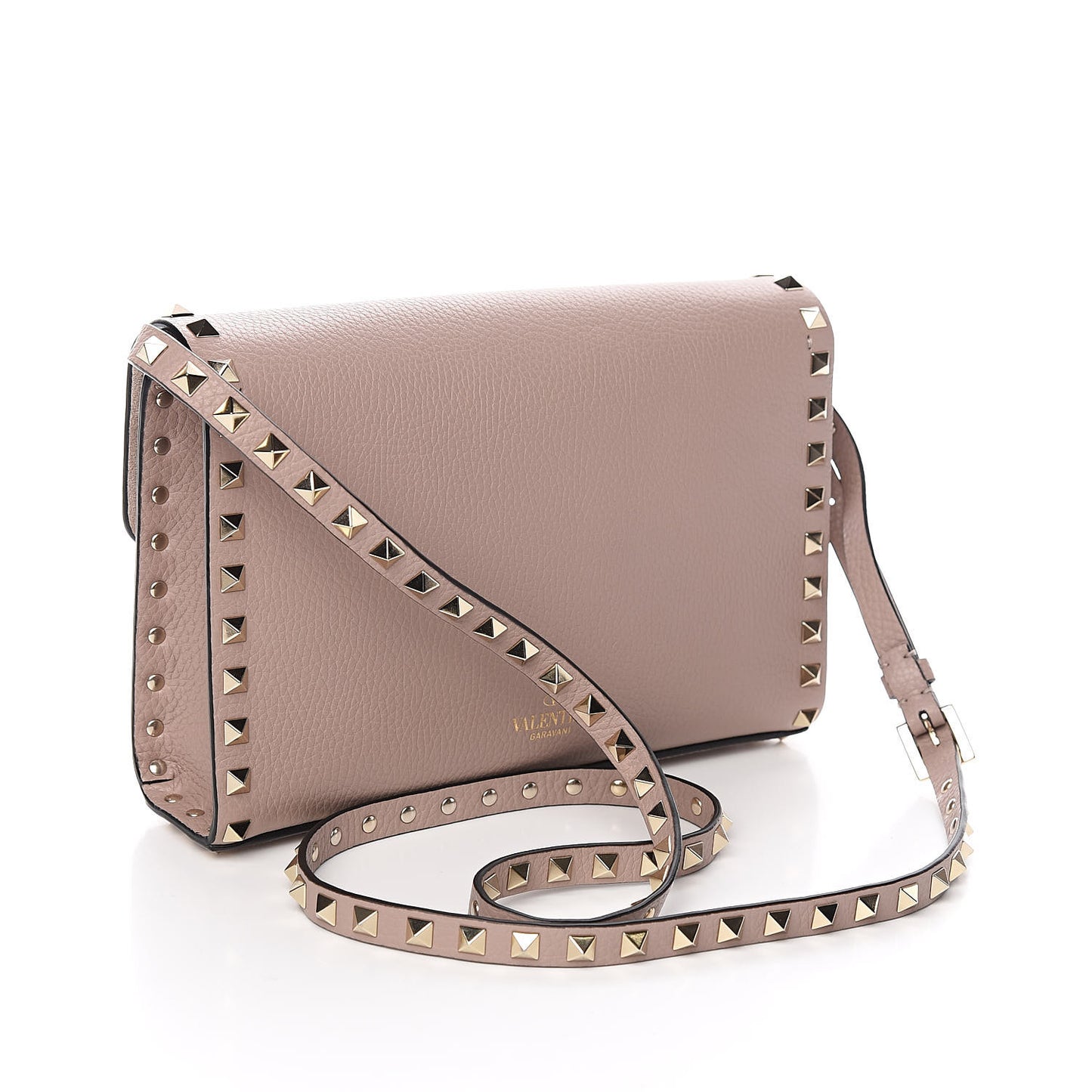 Pebbled Calfskin Medium Rockstud Flip Lock Crossbody Bag Poudre