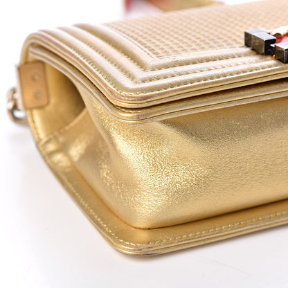 Chanel Metallic Lambskin Embossed Small Cube Boy Flap Gold 13 of 14