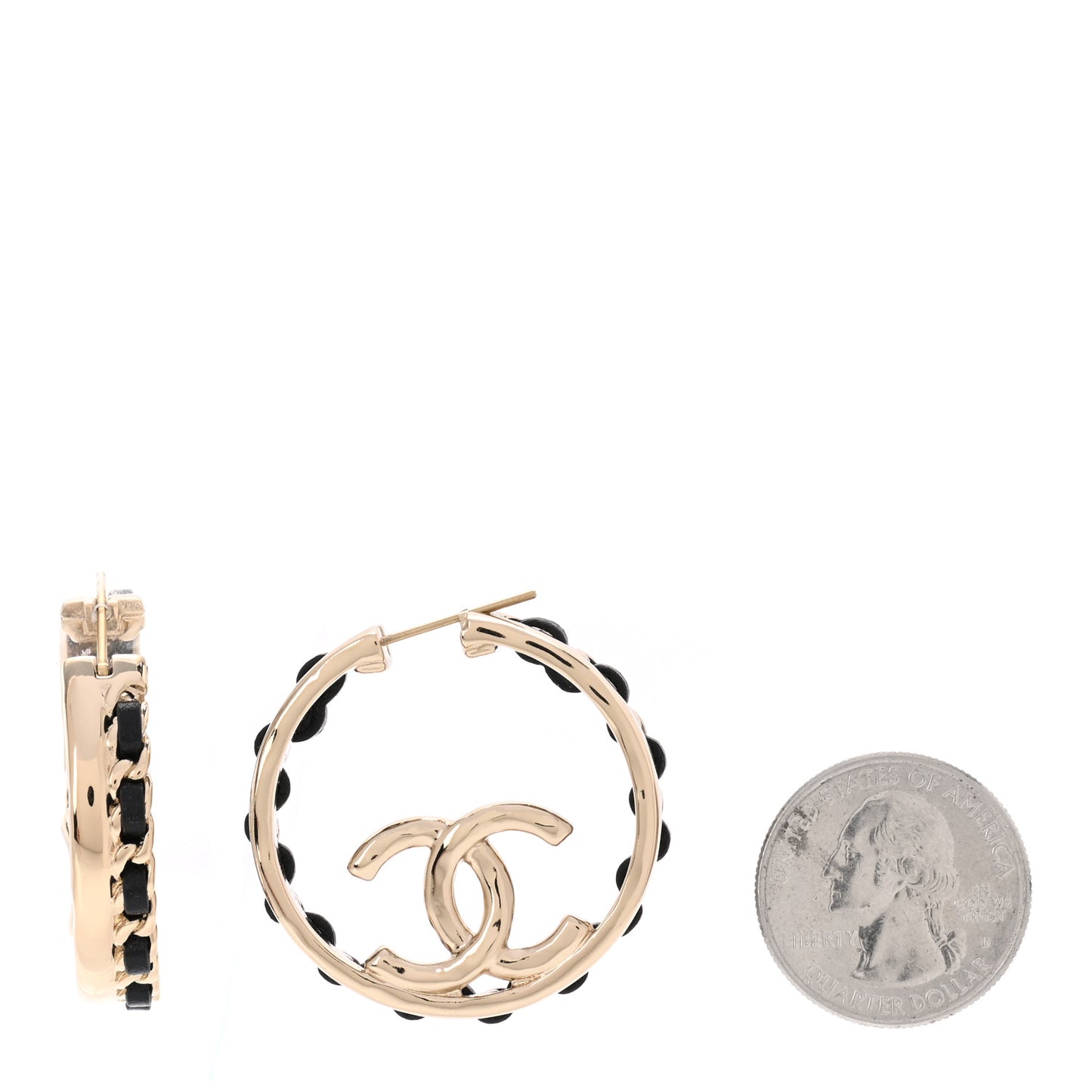 Lambskin CC Chain Hoop Earrings Black Gold