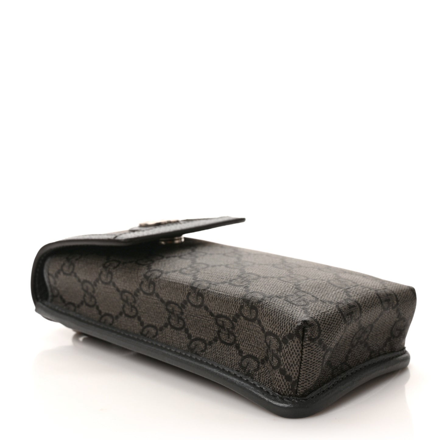 GG Supreme Monogram Textured Dollar Calfskin Phone Crossbody Bag Grey Black Graphite Grey