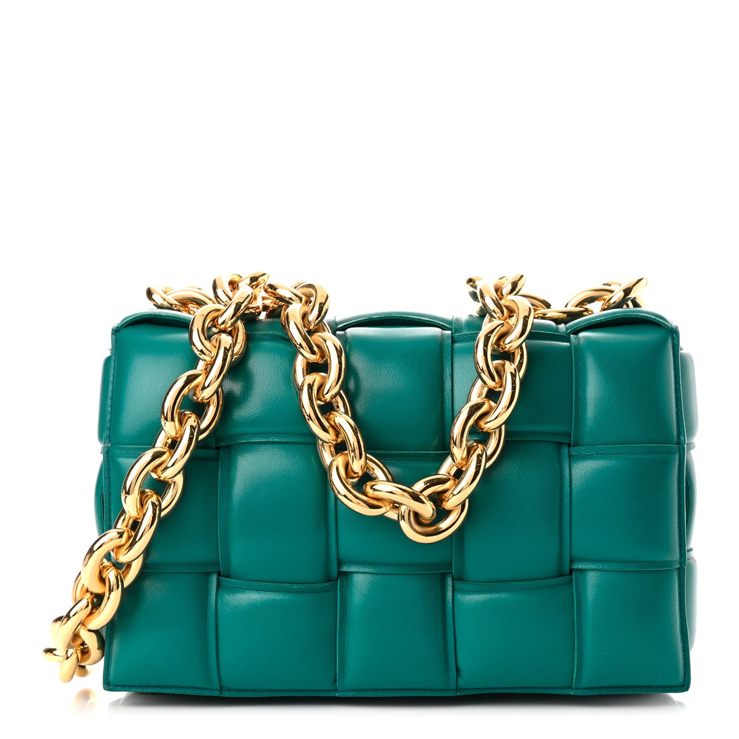 Lambskin Maxi Intreccio Padded Chain Cassette Crossbody Bag Mallard