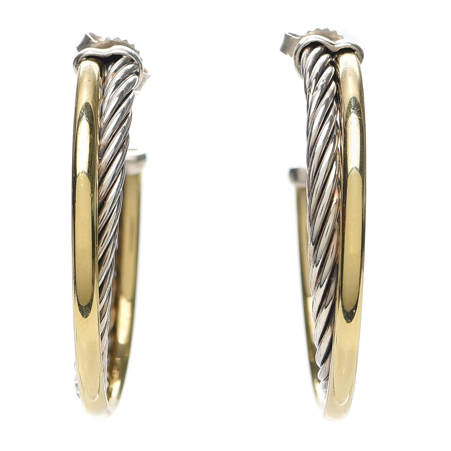 Sterling Silver 18K Yellow Gold 31mm Crossover Cable Hoop Earrings