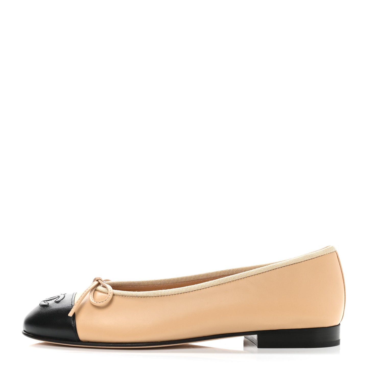 Lambskin Cap Toe Ballerina Flats 36 Beige Black