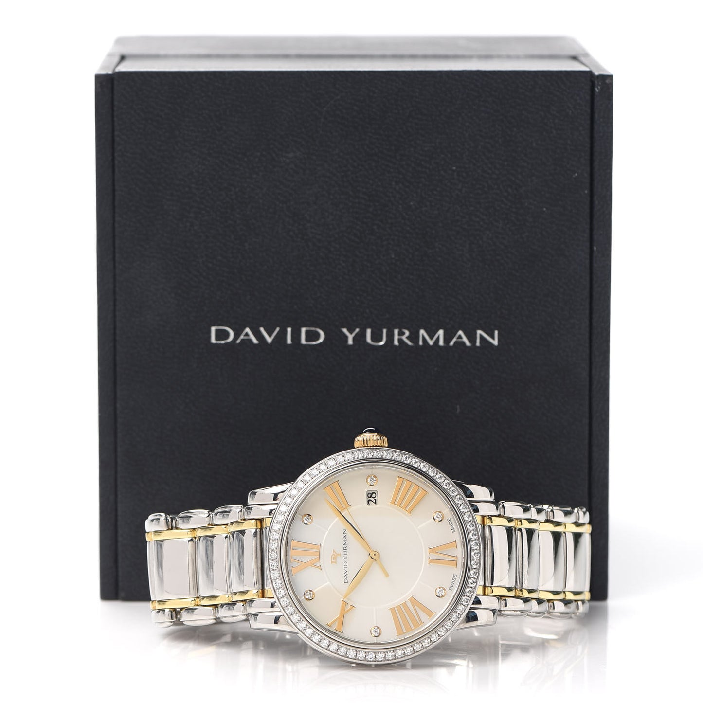Stainless Steel 18K Yellow Gold Diamond Bezel Mother of Pearl 38mm Classic Quartz Watch