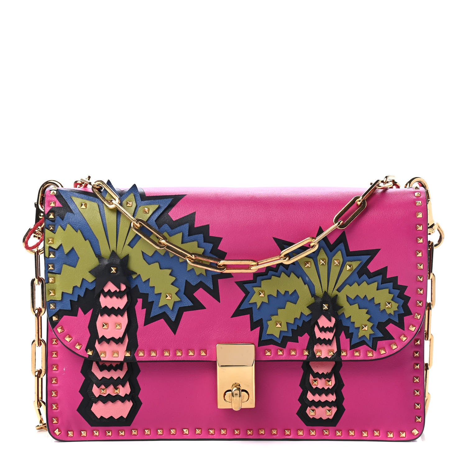 Valentino Garavani Calfskin Palm Trees Rockstud Cabana Shoulder Bag Deep Cyclamin 1 of 4