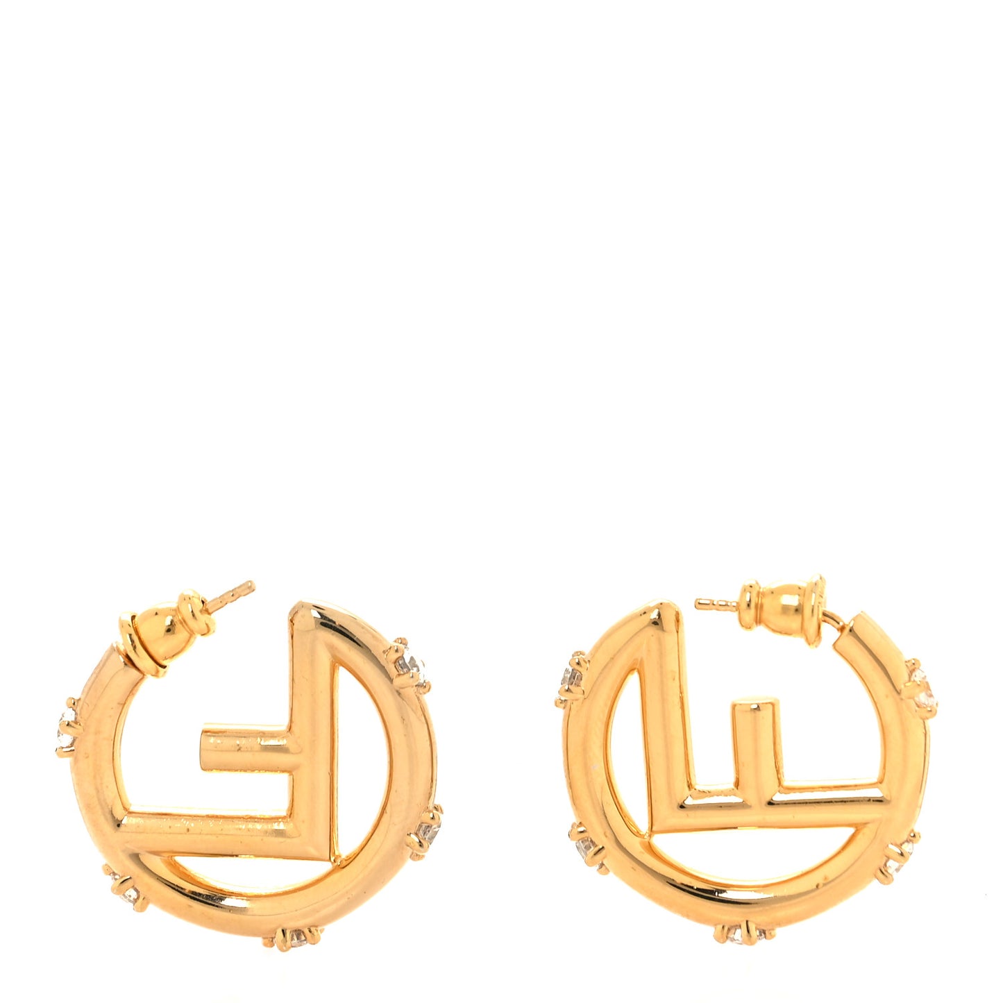 Metal Crystal F Hoop Earrings Soft Gold