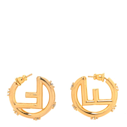 Fendi Metal Crystal F Hoop Earrings Soft Gold 1 of 5