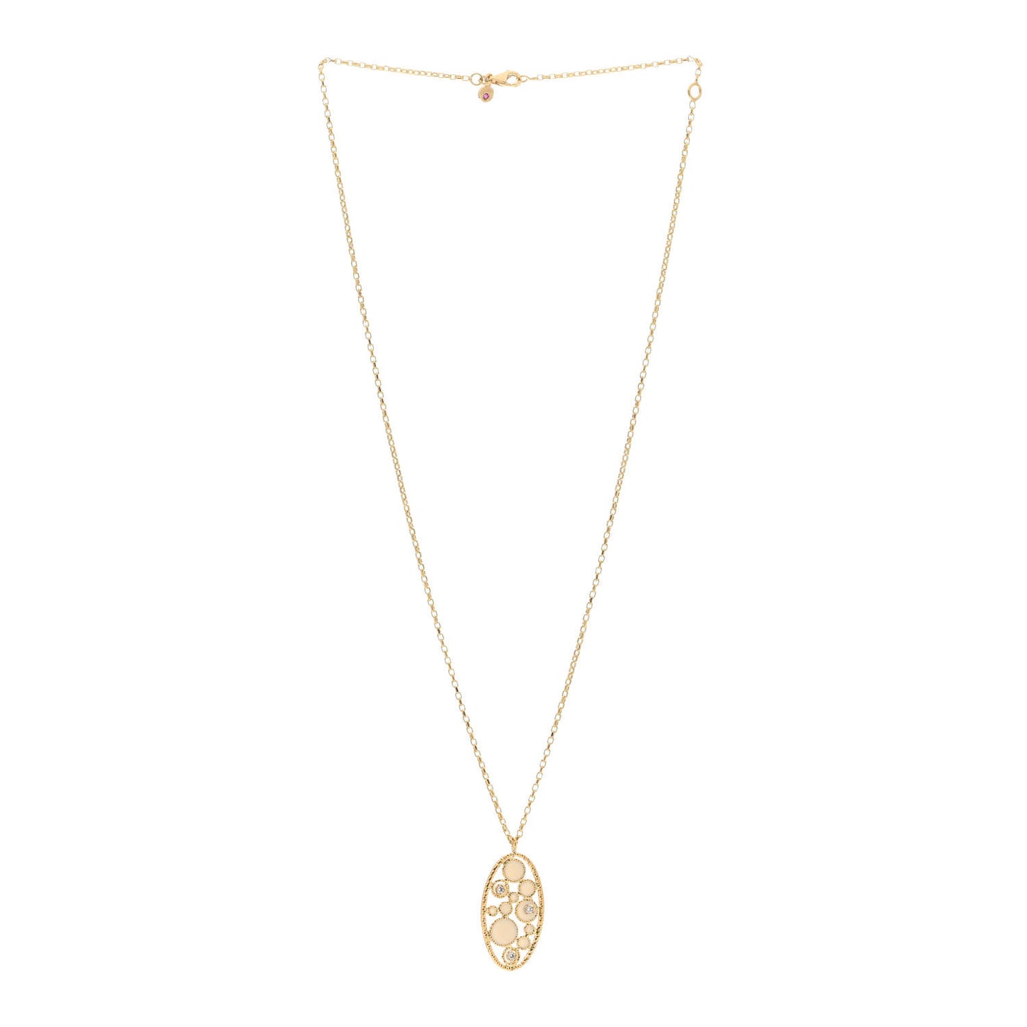 18K Yellow Gold Diamond Enamel Bollicine Pendant Necklace White