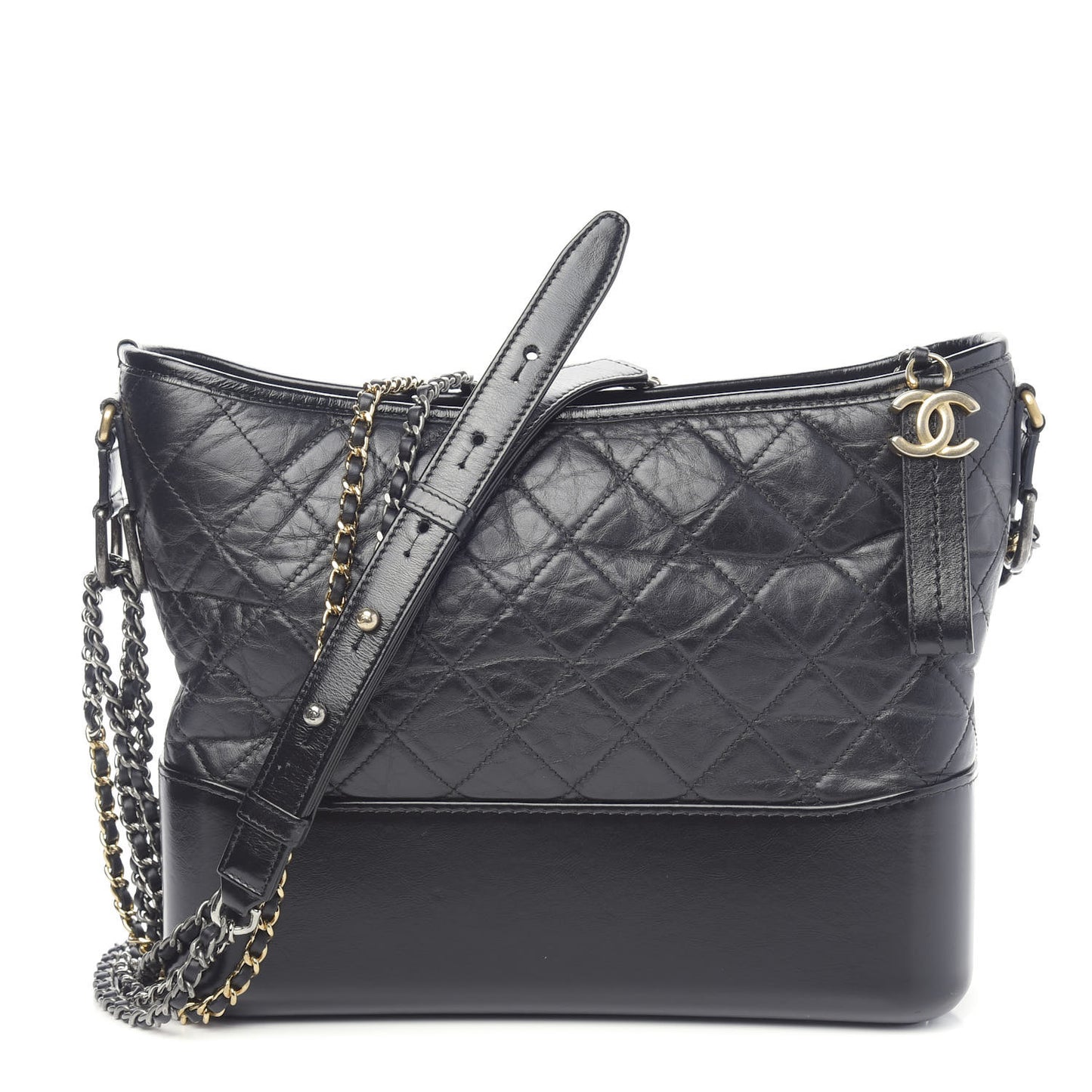 Aged Calfskin Quilted Medium Gabrielle Hobo Black