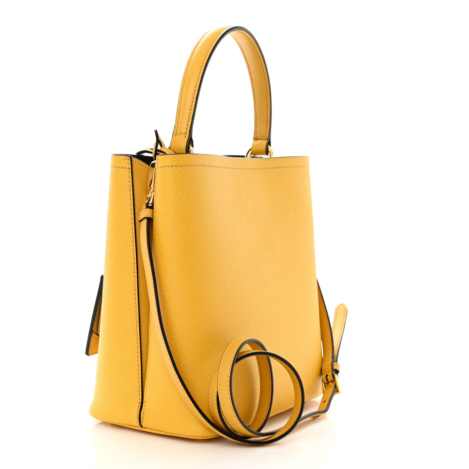 Prada Saffiano Cuir Calfskin Medium Panier Bucket Bag Soleil Black 3 of 11