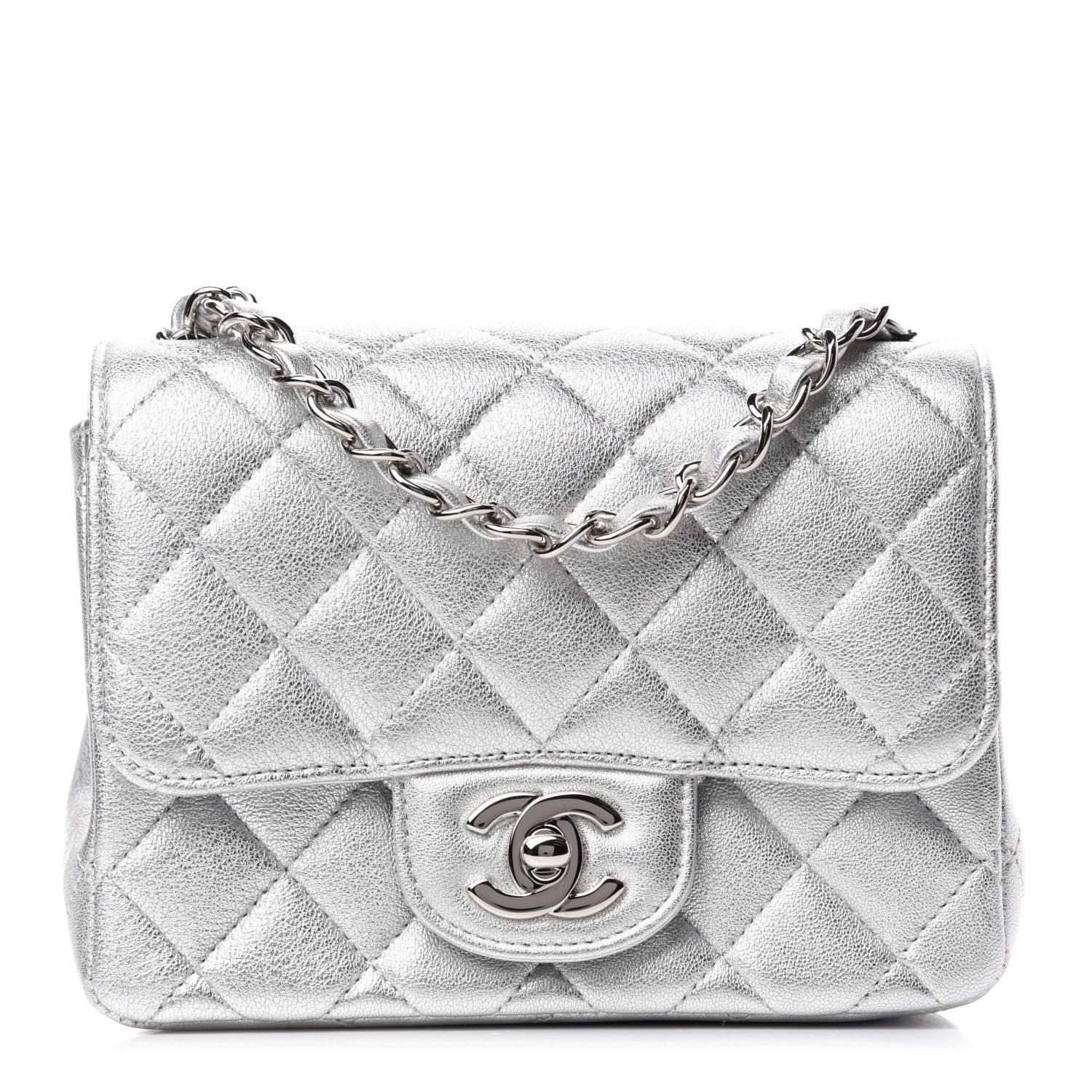 Chanel Metallic Lambskin Quilted Mini Square Flap Silver 1 of 11