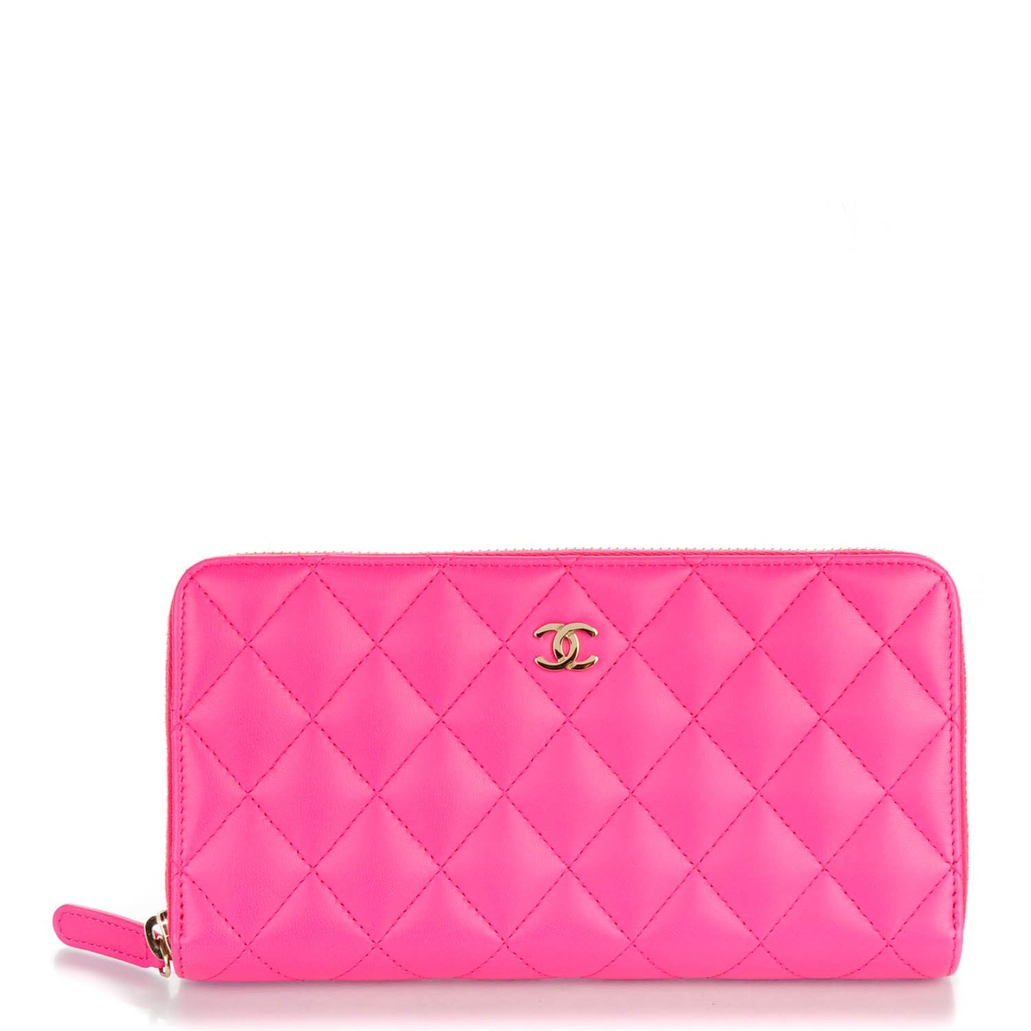 Chanel Lambskin Quilted Large Gusset Zip Around Wallet Pink 1 of 8