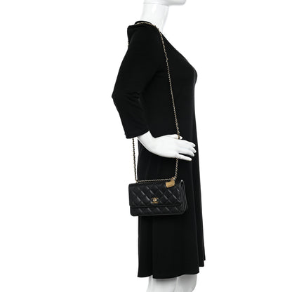 Chanel Shiny Caviar Quilted Flap Charm Wallet On Chain WOC Black 2 of 12