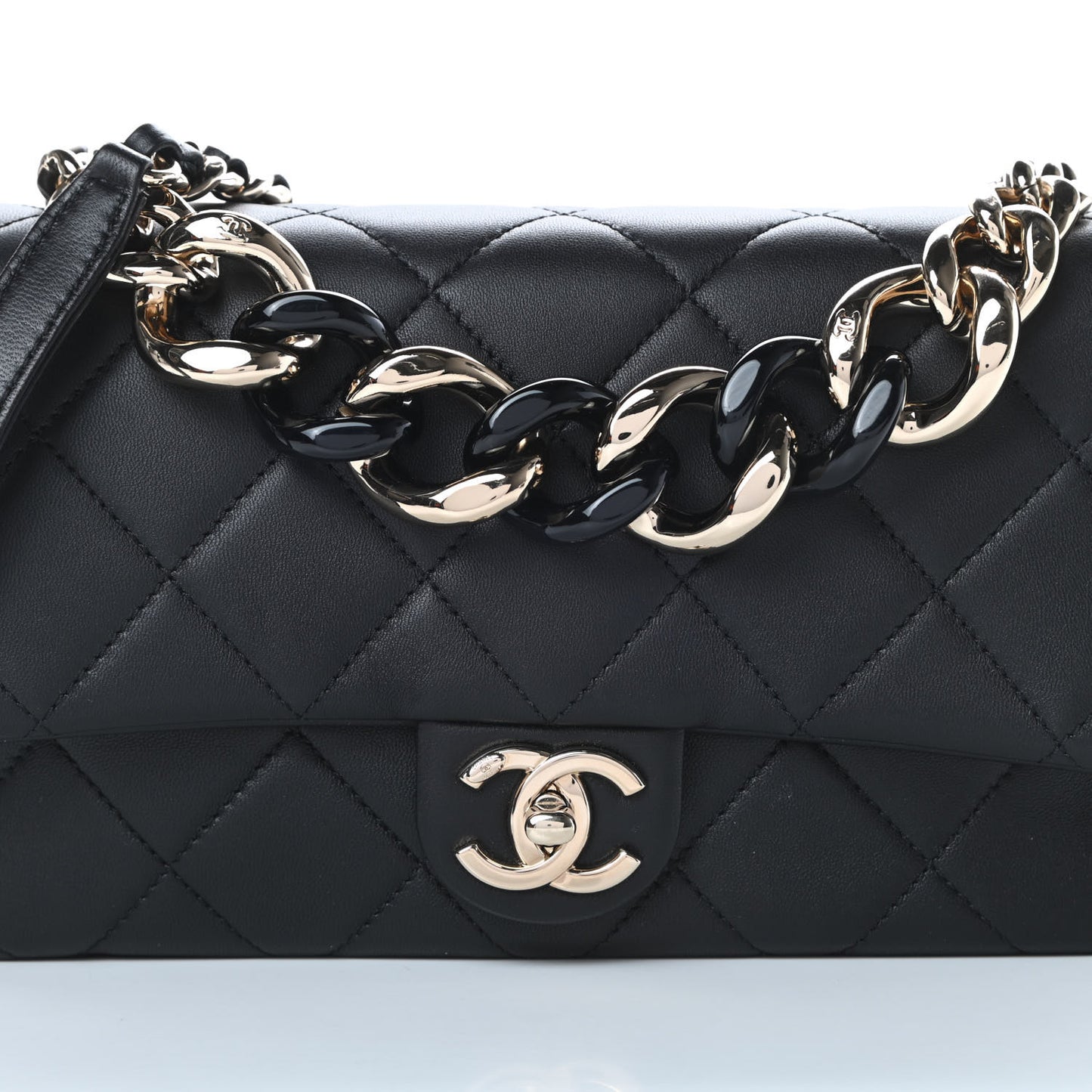Lambskin Quilted Resin Bi-Color Chain Flap Bag Black