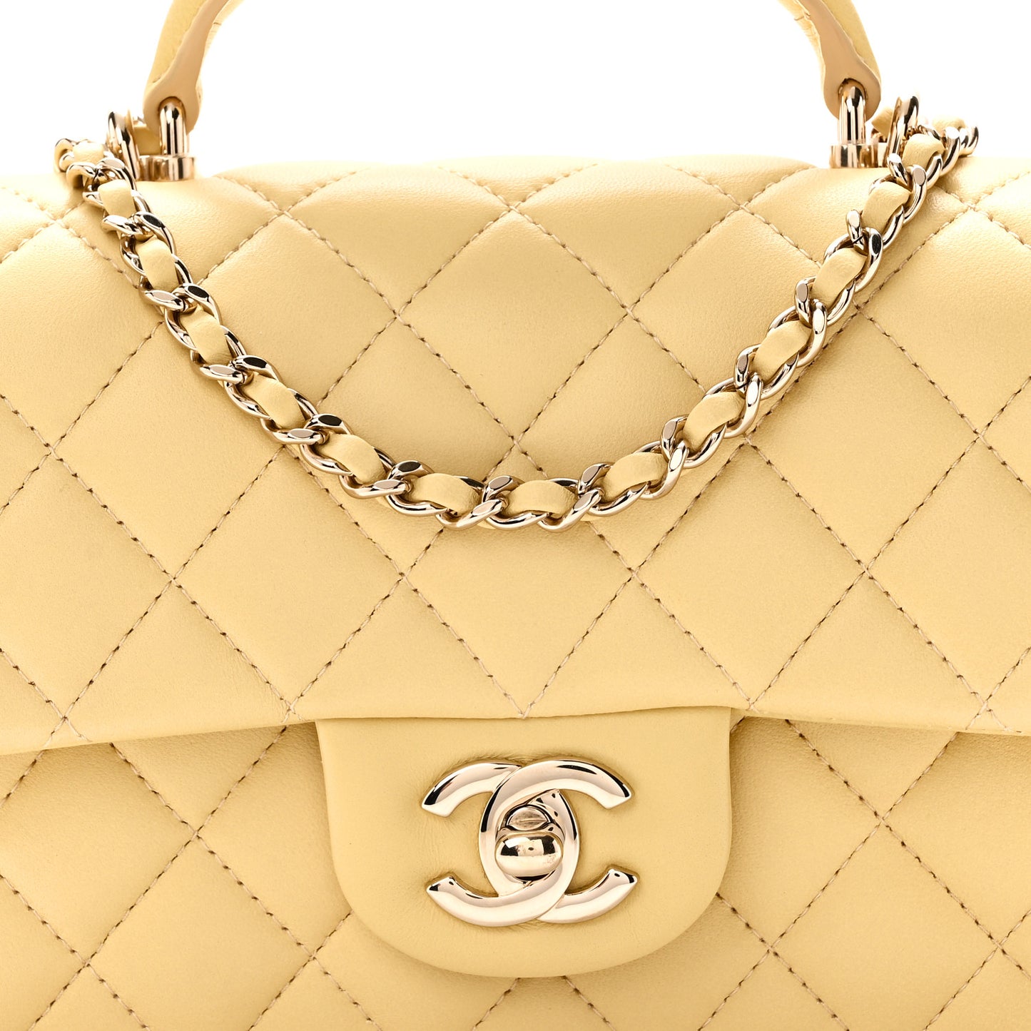 Lambskin Quilted Mini Top Handle Rectangular Flap Yellow