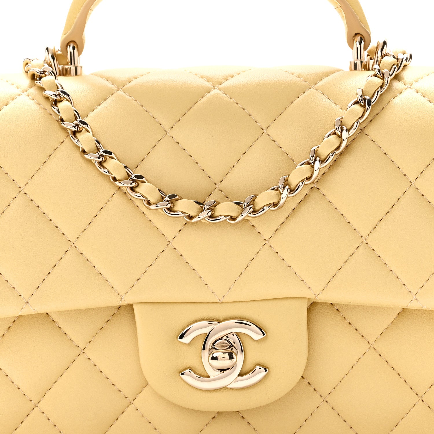 Chanel Lambskin Quilted Mini Top Handle Rectangular Flap Yellow 8 of 10