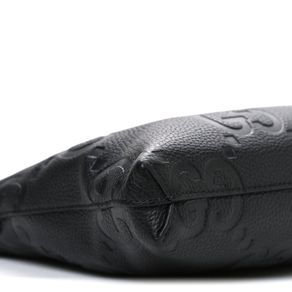Gucci Piuma Calfskin Jumbo GG Embossed Medium Wristlet Messenger Bag Black 9 of 10