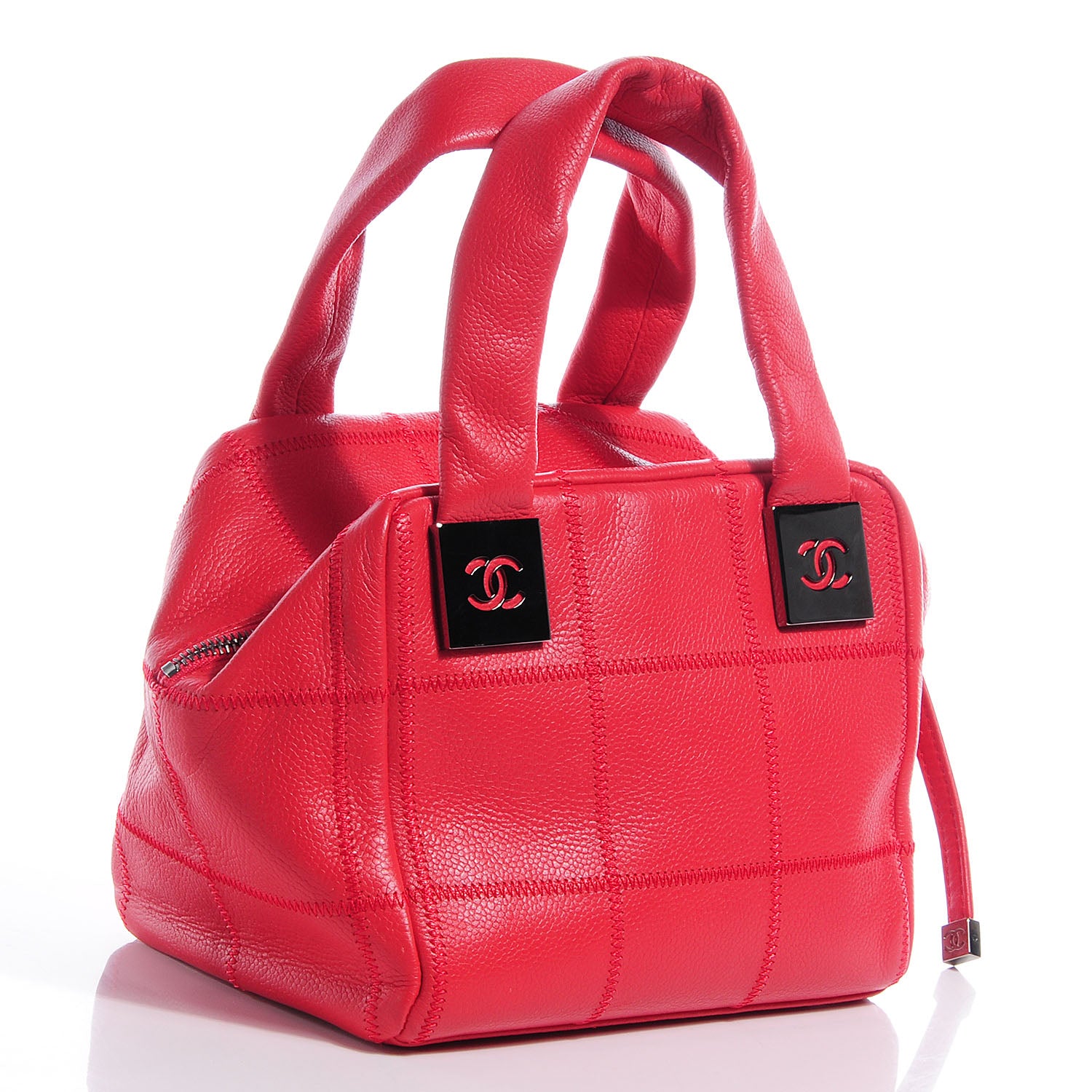 Chanel Caviar Square Stitched Tote Red 3 of 7