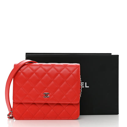 Chanel Lambskin Quilted Square Wallet On Chain WOC Red 12 of 12